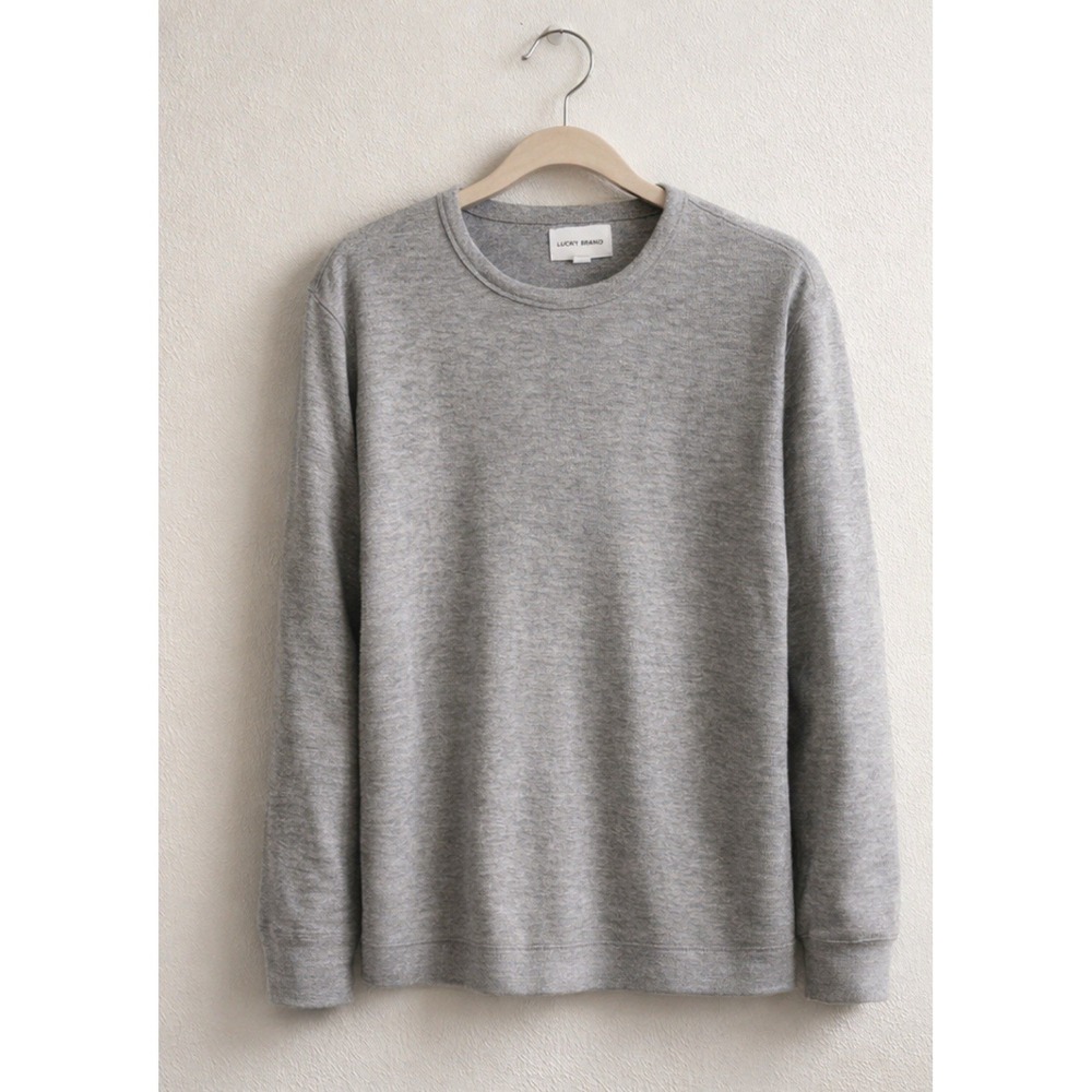 Lucky Brand Shirt Men's Large Gray Long Sleeve Crew Neck Basic Casual Soft